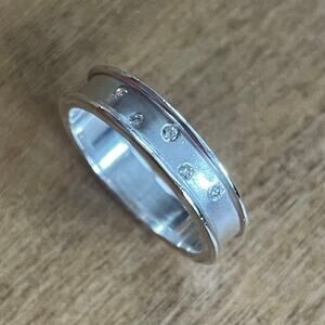 Diamond & Sterling Silver 925 Band/Ring, brushed polish. Size 6